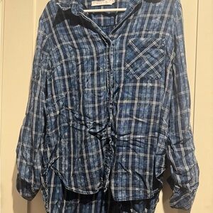 Casual Blue Plaid Button Down Shirt